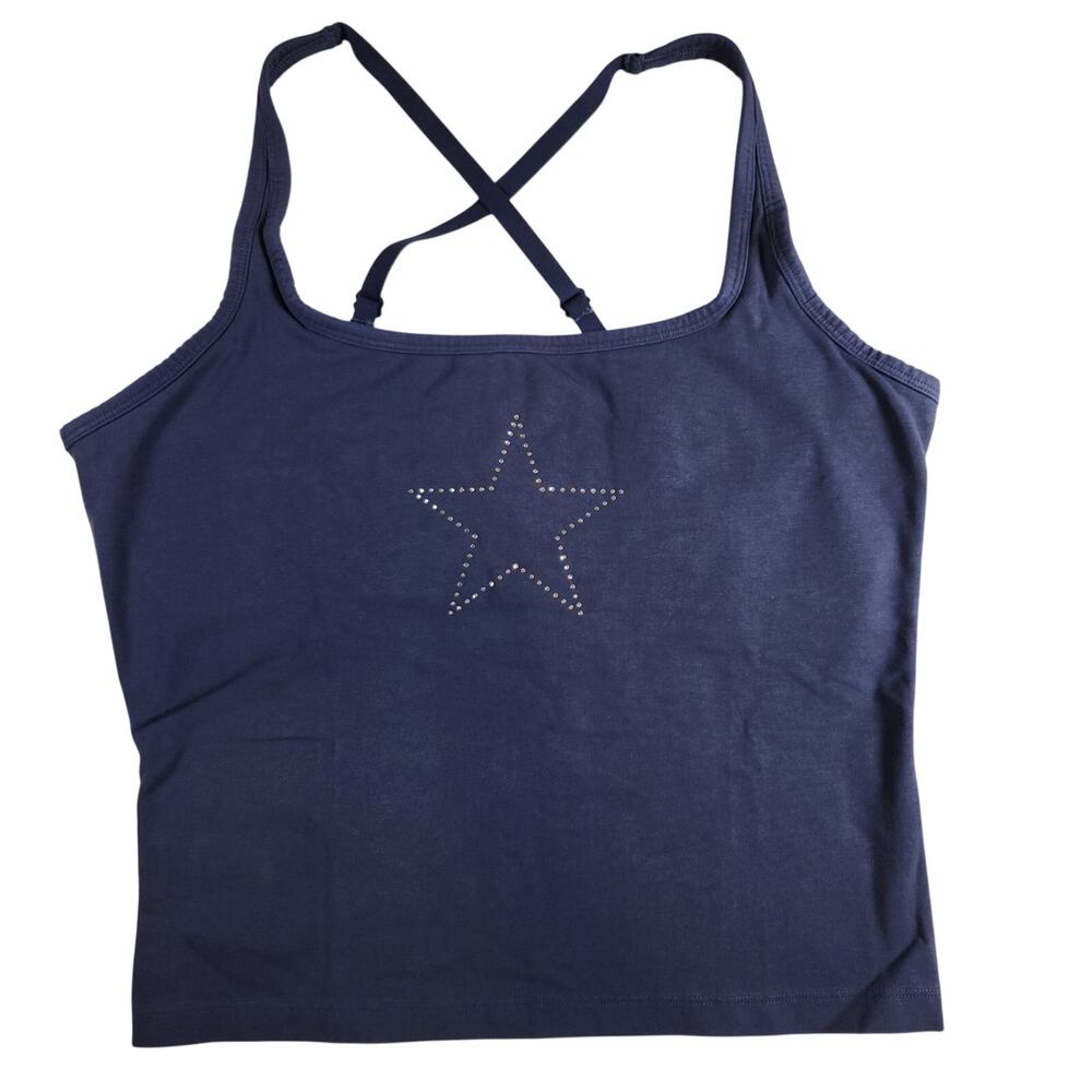 VS PINK All-Day Cotton Strappy Back Bra Tank Top - Navy Blue - Large - NWT